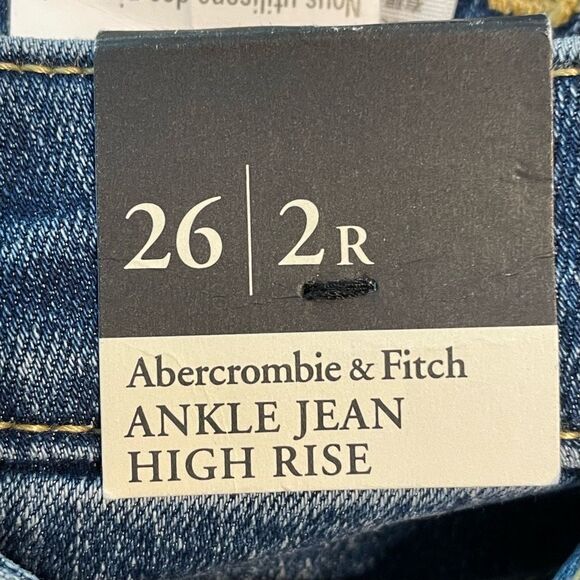 Abercrombie Belted High Rise Ankle Jeans Blue Wash Denim Raw Hem 2R 26 - Picture 5 of 5